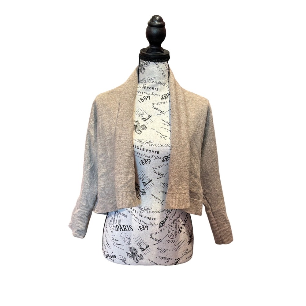 Cynthia Rowley Womens Large 100% Merino Wool Cropped Open Front‎ Cardigan Beige